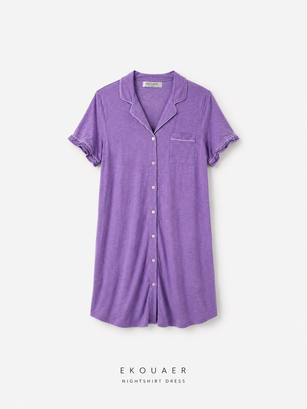Ekouaer Large Button Front Sleep Shirt Nightgown Soft Stretch Purple Heathered
